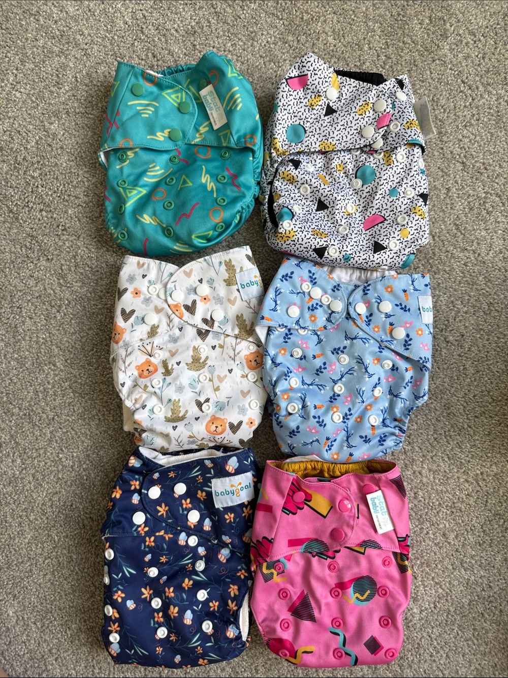 Baby Reusable Cloth Diapers • Sustainable Baby • Lot of 6